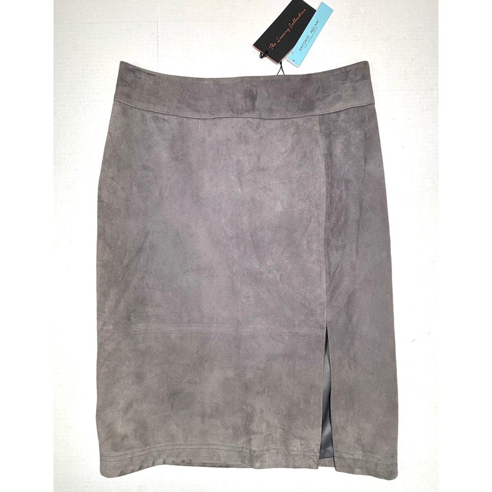 Antonio Melani Mary 100% Suede Pencil Skirt Gray Women's Medium Slit $210 NEW
